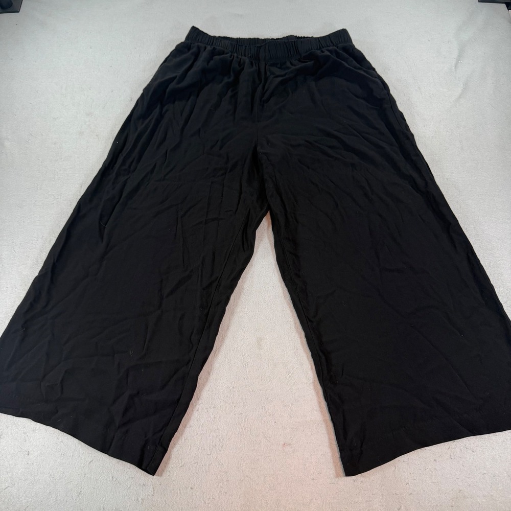 HM Black Wide Leg Culotte Pants Womens Size M Elastic Waist Viscose Cropped